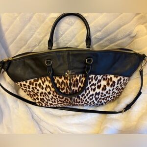 Leopard Print and Black Leather Women's Bag